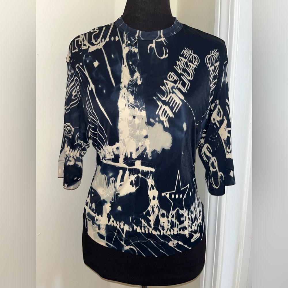 JEAN PAUL GAULTIER Stylish Navy and White Graphic Top